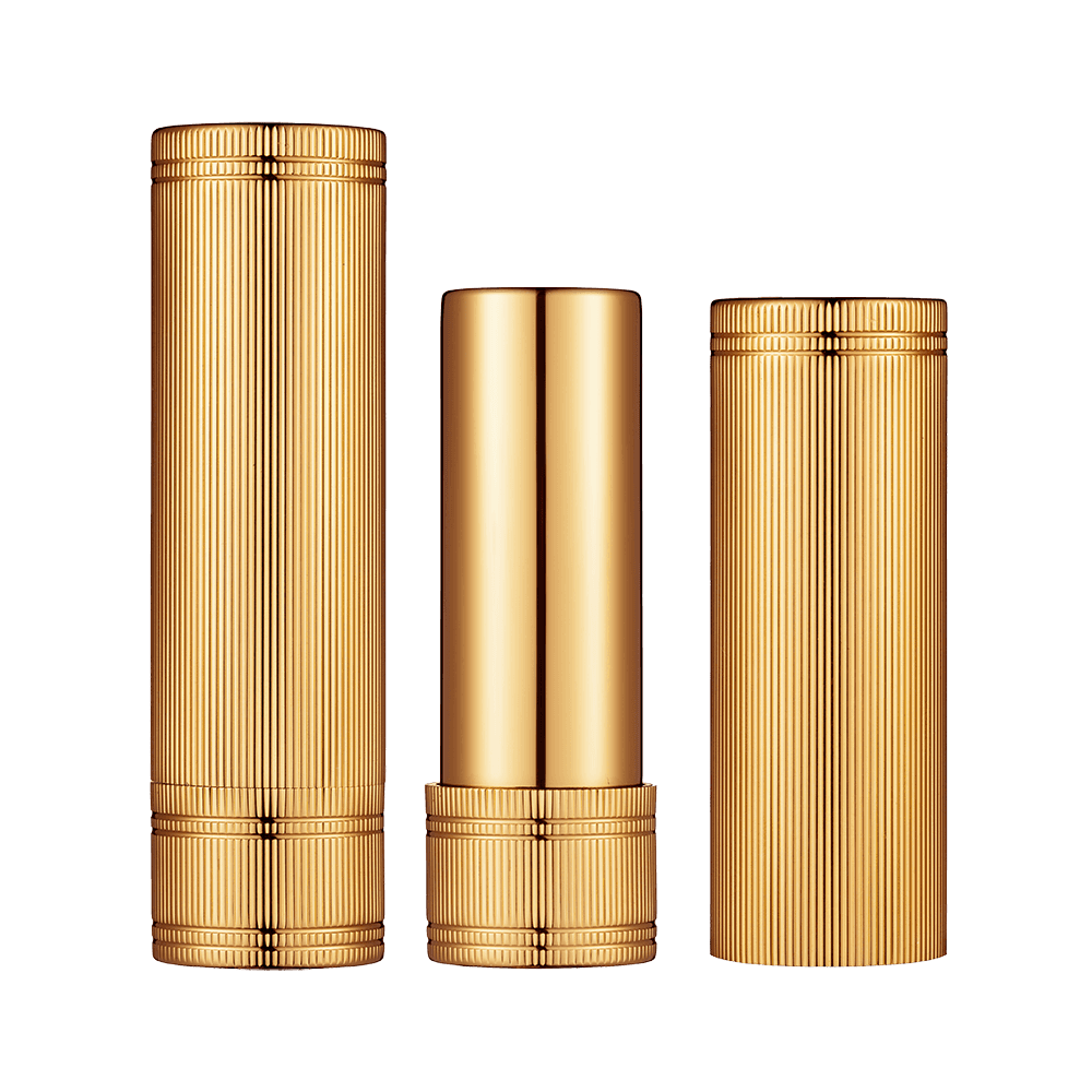 12.1mm Pinstripe Brushed Gold Round Aluminum Lipstick Tube HL8331