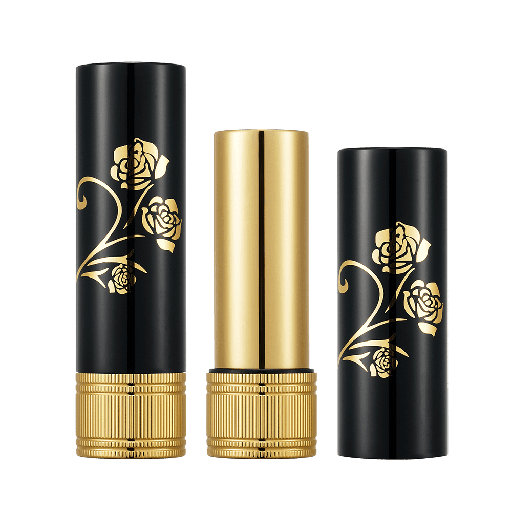 Empty 3.8g Black Gold Pinstripe Round Lipstick Tube HL8351
