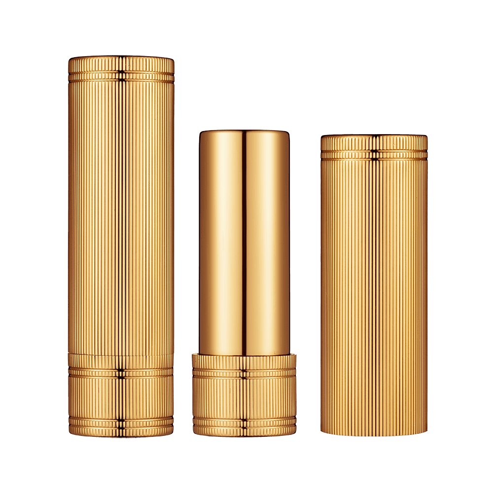 12.1mm Pinstripe Brushed Gold Round Aluminum Lipstick Tube HL8331