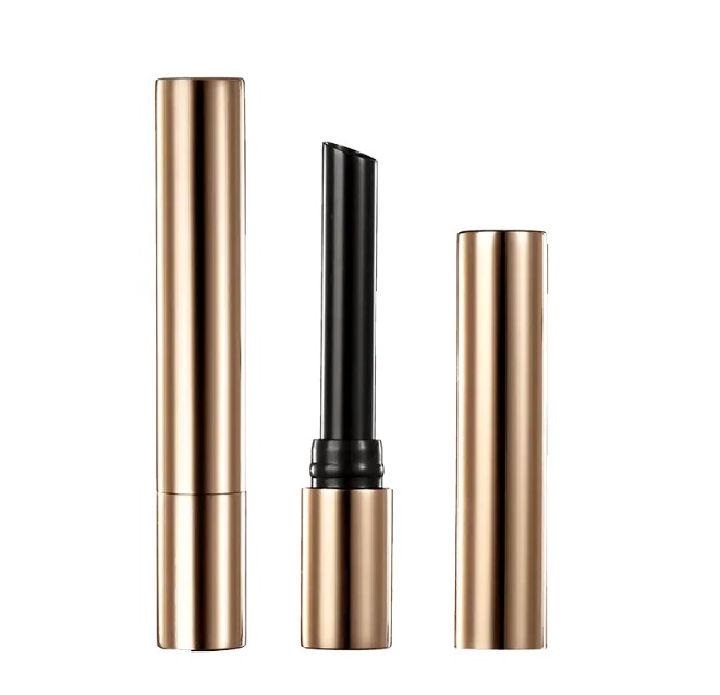 What are the design features of this replaceable recycled slim lip balm container?